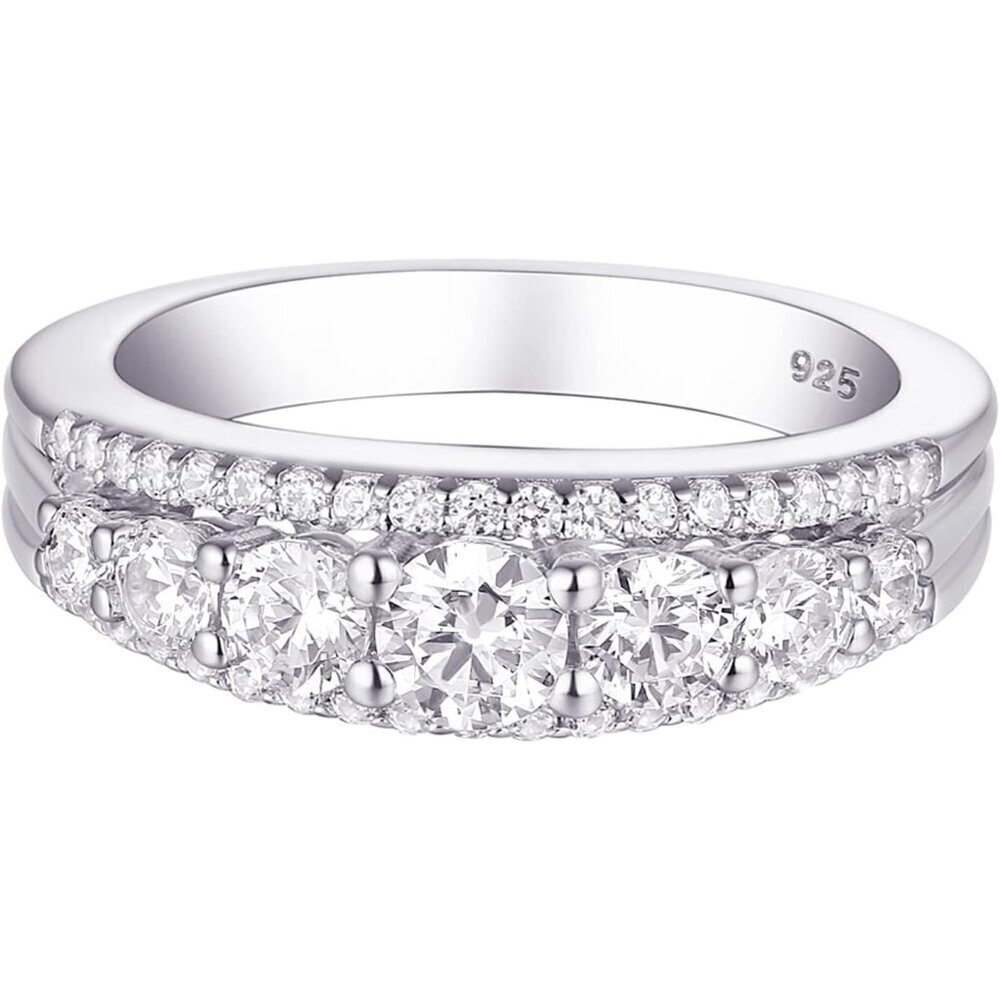🆕 Women White Eternity Ring Wedding Band Sterling Round Cubic Zirconia Jewelry